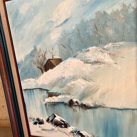 Vintage Oil On Canvas Painting Winter Wonder Land Sine By Jane 22/26 Inch - Picture 12 of 13